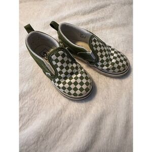 Vans Kids Checkerboard Slip On‎ Sneakers Olive Green White Toddler Shoes